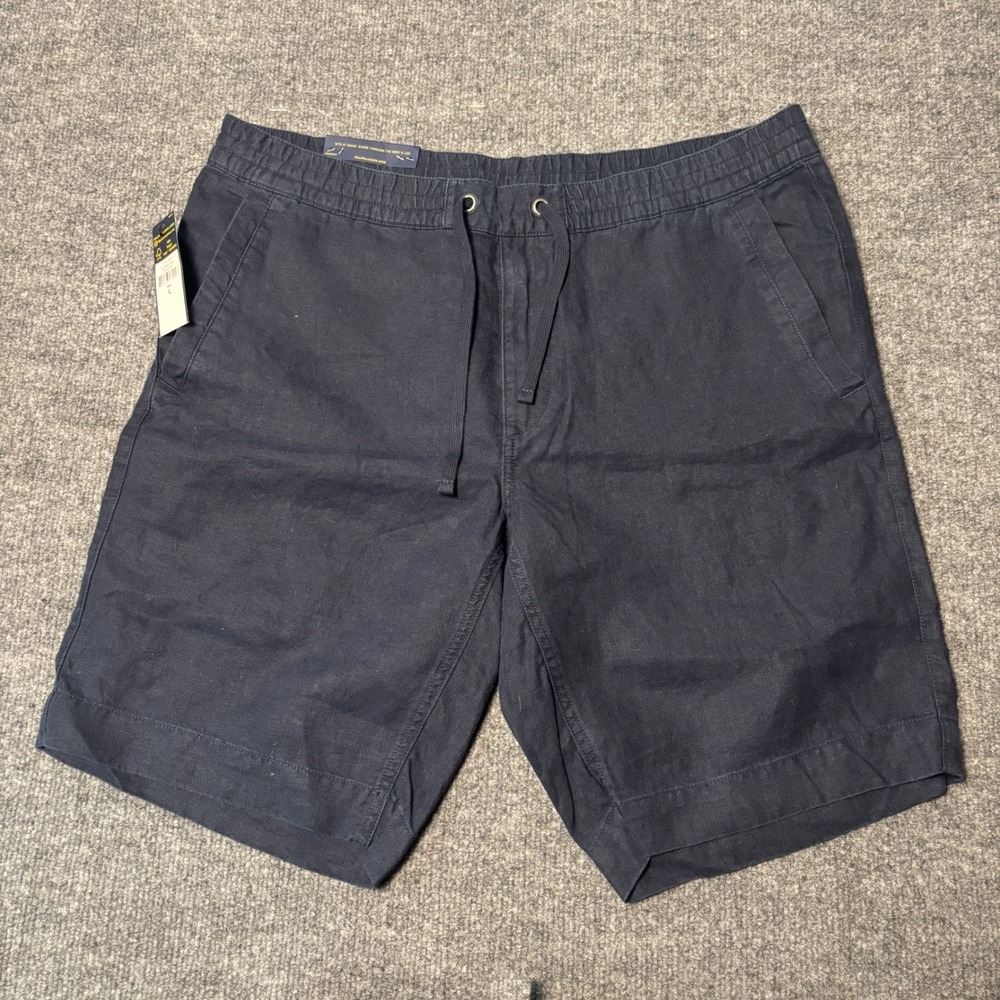Polo Ralph Lauren Shorts Mens L Navy Classic Fit 9" Linen Drawstring NWT
